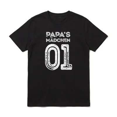 Vater Tochter Partnerlook Papa's T-Shirt – Schriftzug „Papa's Mädchen 01“ im Trikot-Stil – Klassisches T-Shirt in Schwarz