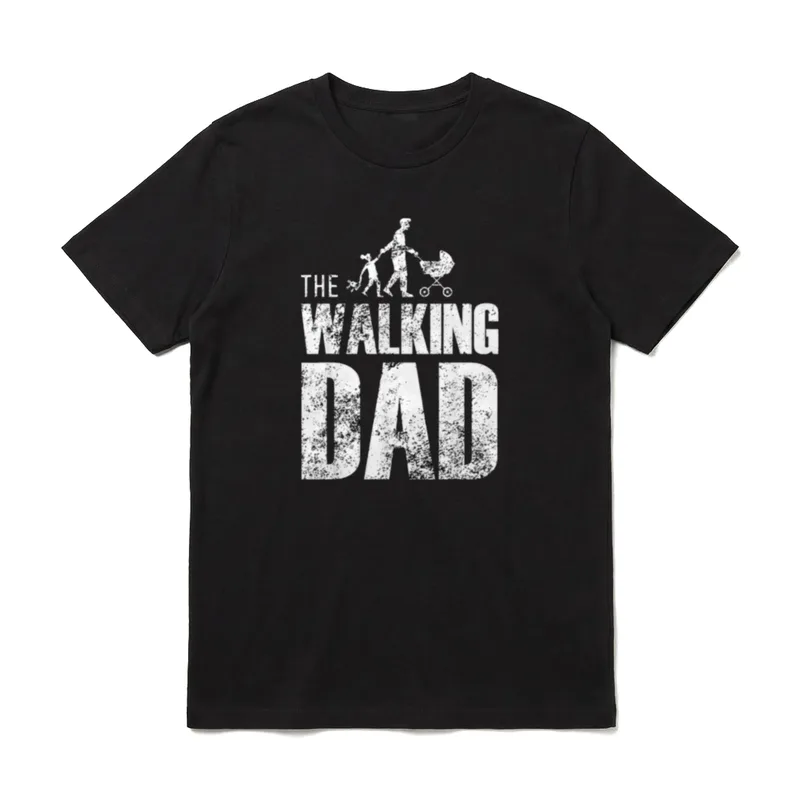 The Walking Dad 2022 T-Shirt – Schriftzug „THE WALKING DAD“ mit Vater-Kind-Figurenreihe – Klassisches T-Shirt in Schwarz