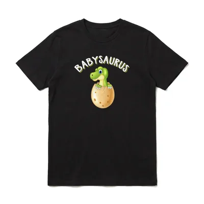 Babysaurus Vater Baby T-Shirt – Grünes Dinosaurierbaby im Ei mit BABYSAURUS Schriftzug – Klassisches T-Shirt in Schwarz
