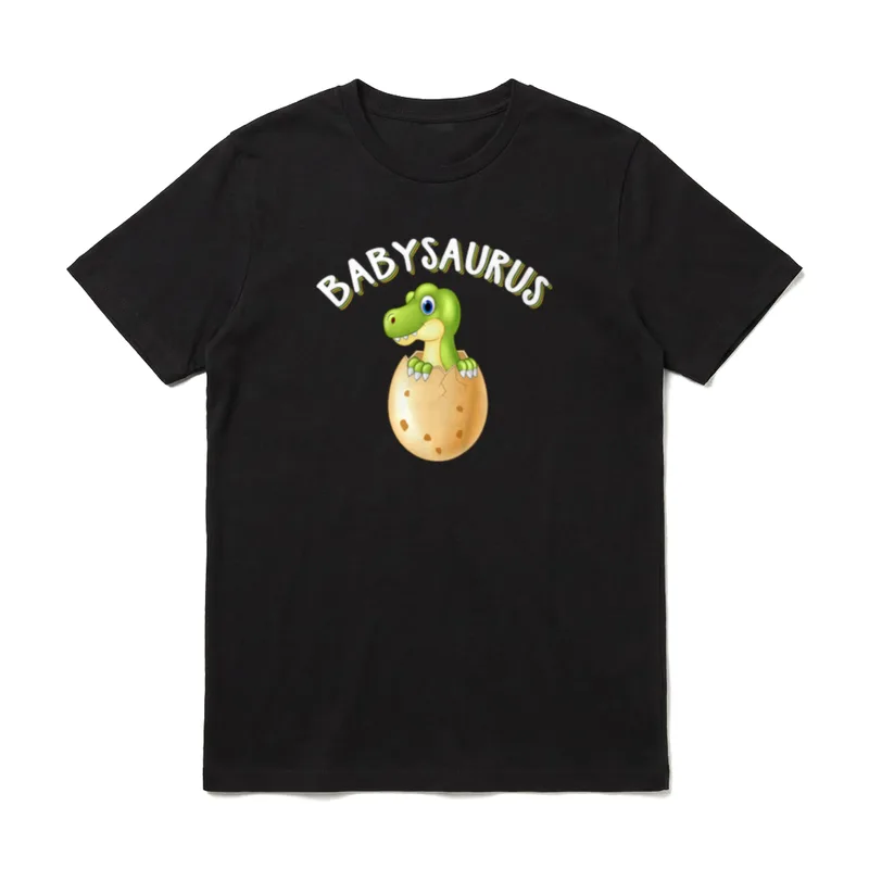 Babysaurus Vater Baby T-Shirt – Grünes Dinosaurierbaby im Ei mit BABYSAURUS Schriftzug – Klassisches T-Shirt in Schwarz