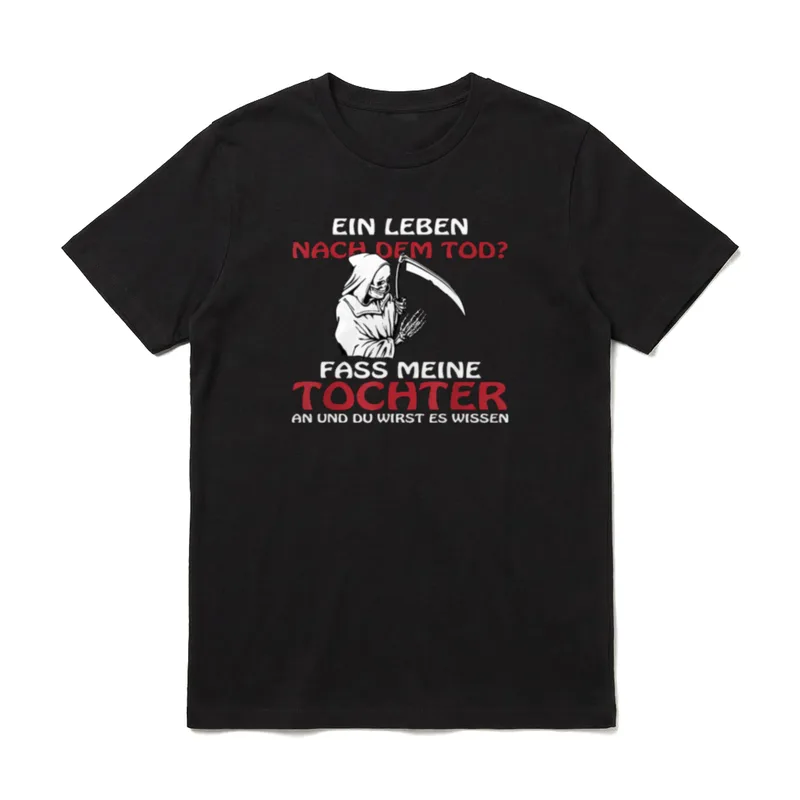für Vater Fass meine T-Shirt – Toter Mann mit Sichel und Warntext über Tochterenschutz – Klassisches T-Shirt in Schwarz