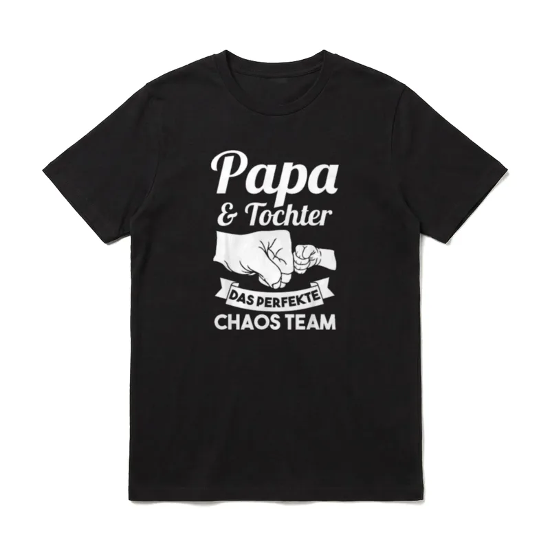 Papa und Tochter T-Shirt – Fingerschnipp Papa Tochter Chaos Team weiß auf grau – Klassisches T-Shirt in Schwarz