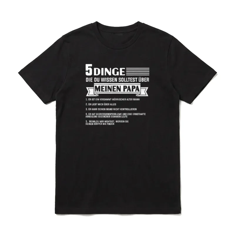 Papa Lustig Vater Sohn T-Shirt – Textmotiv 5 Dinge über meinen Papa mit Schutzversprechen – Klassisches T-Shirt in Schwarz