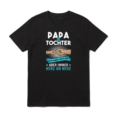 Partner Vater Papa Tochter T-Shirt – Fäuste, Schriftzug „Papa & Tochter – Herz an Herz“ – Klassisches T-Shirt in Schwarz