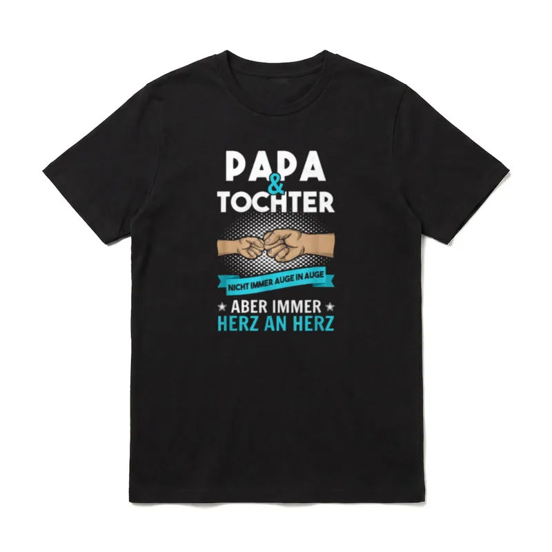 Partner Vater Papa Tochter T-Shirt – Fäuste, Schriftzug „Papa & Tochter – Herz an Herz“ – Klassisches T-Shirt in Schwarz