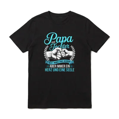 Papa und Tochter Vater T-Shirt – Faustgruß, Lorbeerzweige, Spruch über Herz und Seele – Klassisches T-Shirt in Schwarz