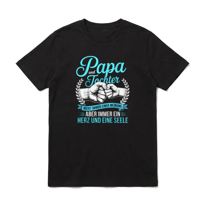 Papa und Tochter Vater T-Shirt – Faustgruß, Lorbeerzweige, Spruch über Herz und Seele – Klassisches T-Shirt in Schwarz