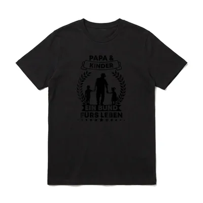 Papa mit Tochter T-Shirt – Vater mit Sohn und Tochter an der Hand, Lorbeerkranz, Sterne – Klassisches T-Shirt in Schwarz