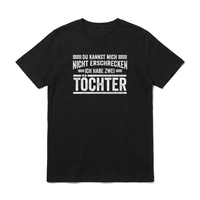 Papa Vater Vatertag Zwei T-Shirt – Schriftzug „Ich habe zwei Töchter“ in grober Blockschrift – Klassisches T-Shirt in Schwarz