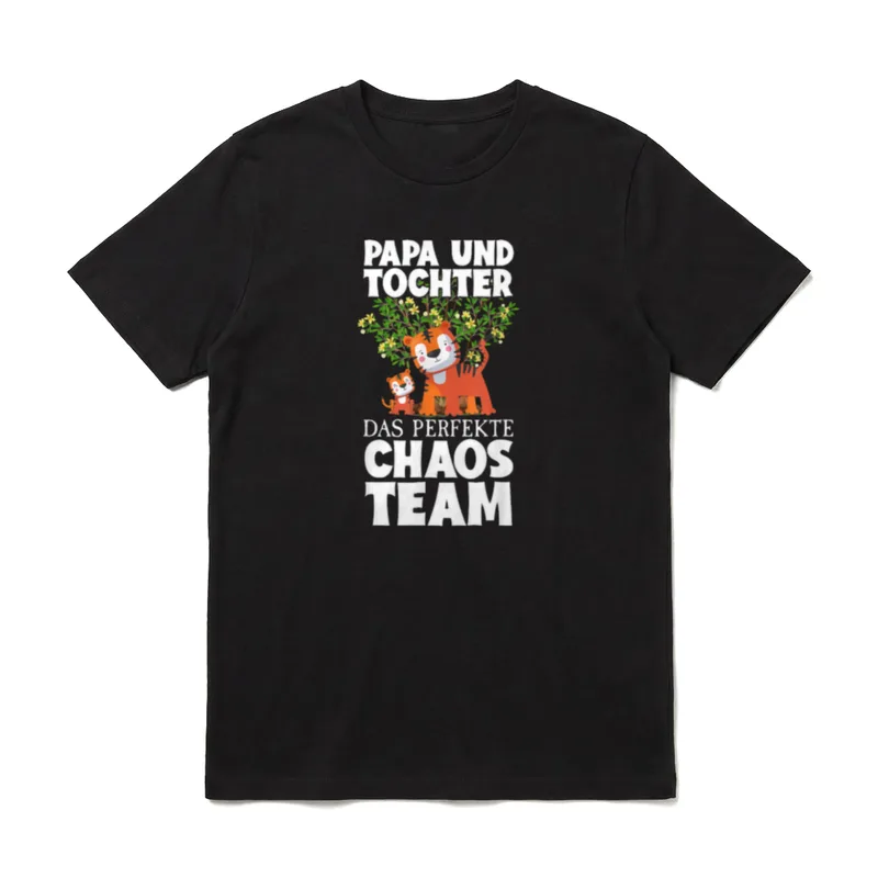 Papa Und Tochter Chaos T-Shirt – Großer und kleiner Tiger, Spruch „Das perfekte Chaos Team“ – Klassisches T-Shirt in Schwarz