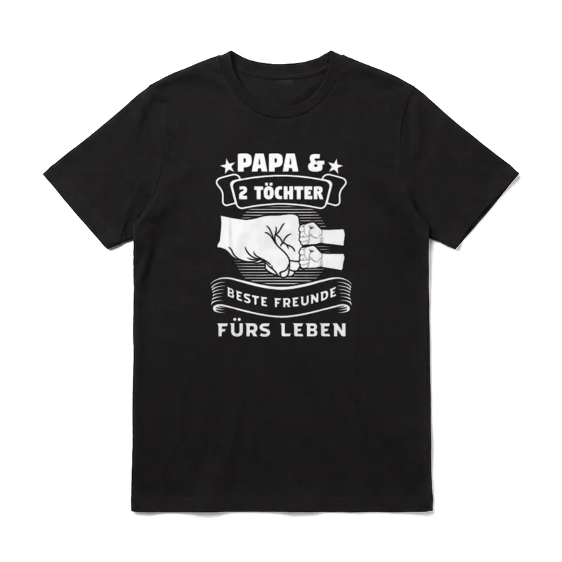 Papa & 2 Töchter Beste T-Shirt – Drei Fäuste, Sterne, Spruch Beste Freunde fürs Leben – Klassisches T-Shirt in Schwarz