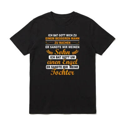 Vater Sohn Freunde Papa T-Shirt – Spruch Shirt Sohn Tochter Besserer Mann Engel orange weiß – Klassisches T-Shirt in Schwarz
