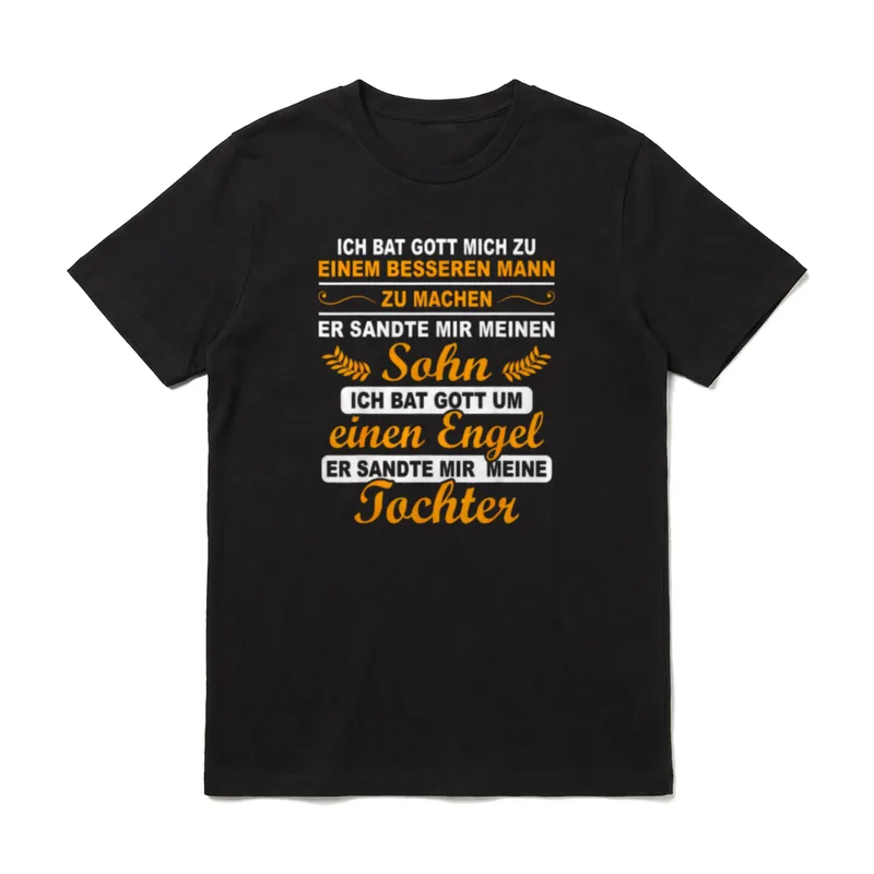 Vater Sohn Freunde Papa T-Shirt – Spruch Shirt Sohn Tochter Besserer Mann Engel orange weiß – Klassisches T-Shirt in Schwarz