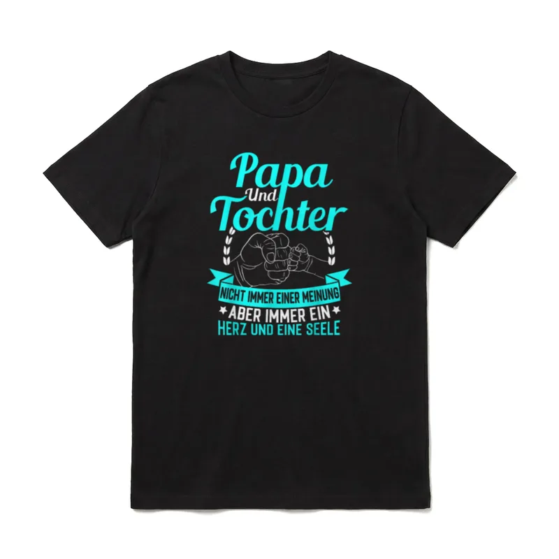 Papa Und Tochter T-Shirt – Schriftzug „Papa Und Tochter“ mit Faustgruß und Spruchband – Klassisches T-Shirt in Schwarz