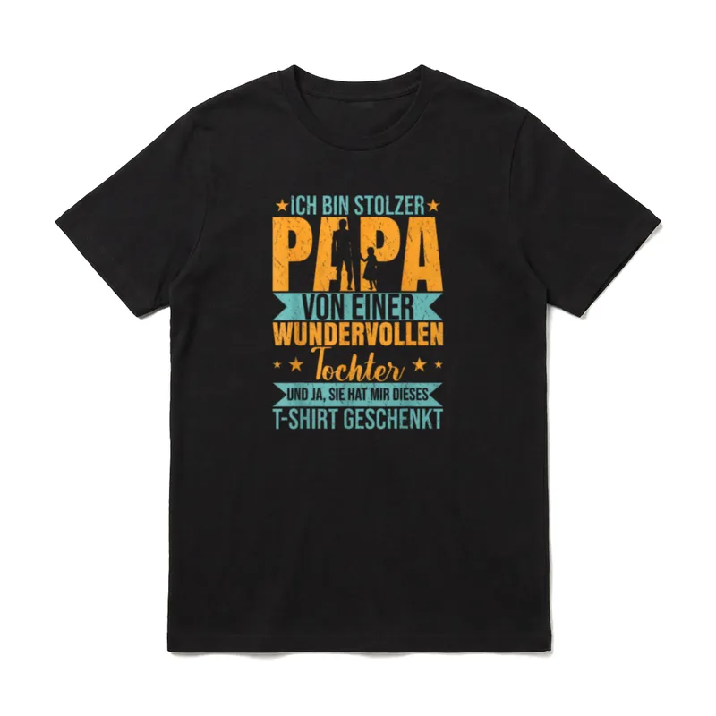 Ich Bin Stolzer Papa T-Shirt – Vater-Tochter-Silhouette mit Spruch über stolzen Papa – Klassisches T-Shirt in Schwarz