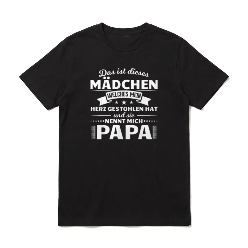 Papa Tochter Vater Vatertag T-Shirt – Spruch: Mädchen stahl mein Herz, nennt mich Papa – Klassisches T-Shirt in Schwarz