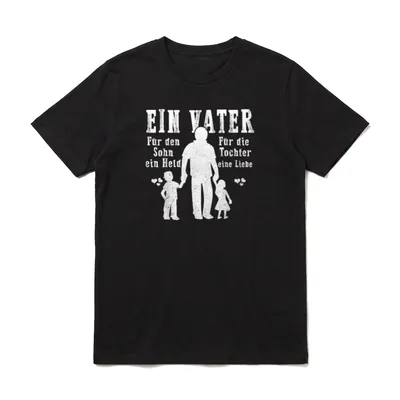 Ein Vater T-Shirt – Vater hält Sohn und Tochter an der Hand, Spruch darüber – Klassisches T-Shirt in Schwarz