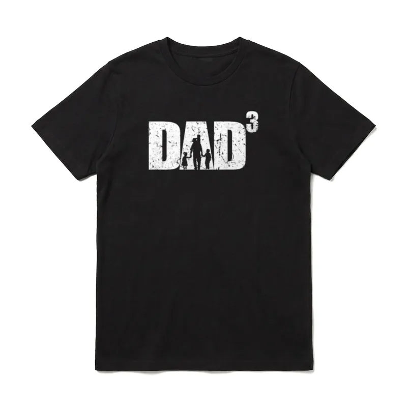 Dad hoch 3 stolzer T-Shirt – Schriftzug DAD hoch 3, Silhouette Vater mit drei Kindern – Klassisches T-Shirt in Schwarz
