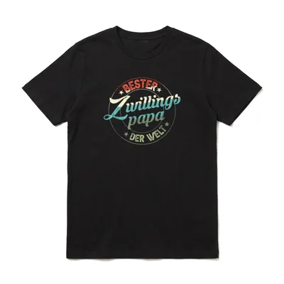 Bester Zwillingspapa Papa T-Shirt – Rundes Stempel-Motiv „Bester Zwillingspapa der Welt“ – Klassisches T-Shirt in Schwarz