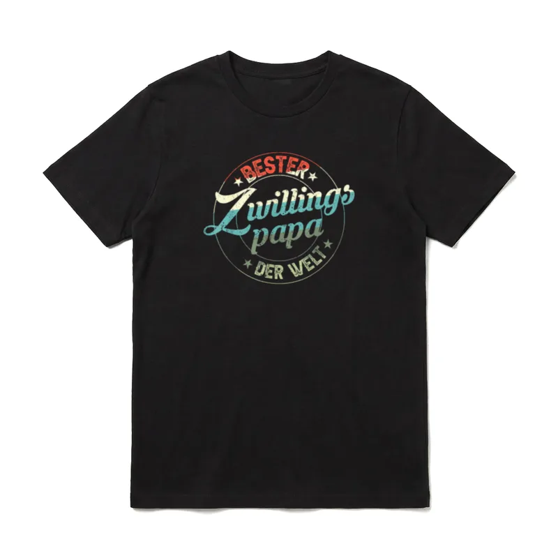 Bester Zwillingspapa Papa T-Shirt – Rundes Stempel-Motiv „Bester Zwillingspapa der Welt“ – Klassisches T-Shirt in Schwarz