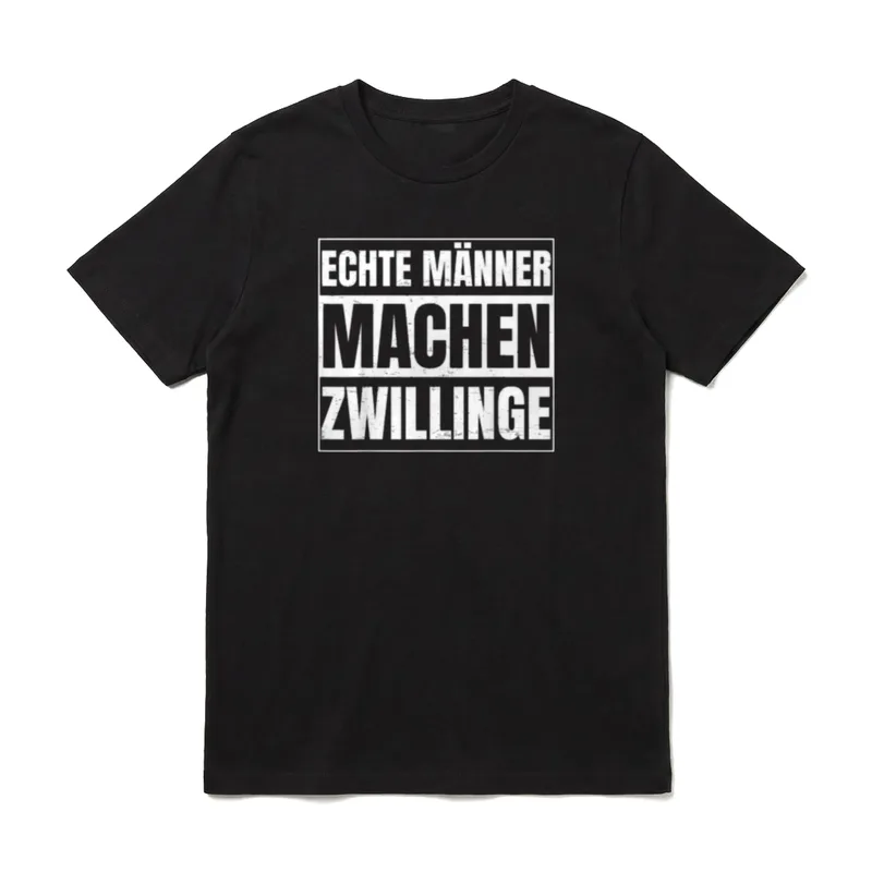 Zwillinge Geburt für Vater T-Shirt – „Echte Männer machen Zwillinge“ in weißer Blockschrift – Klassisches T-Shirt in Schwarz