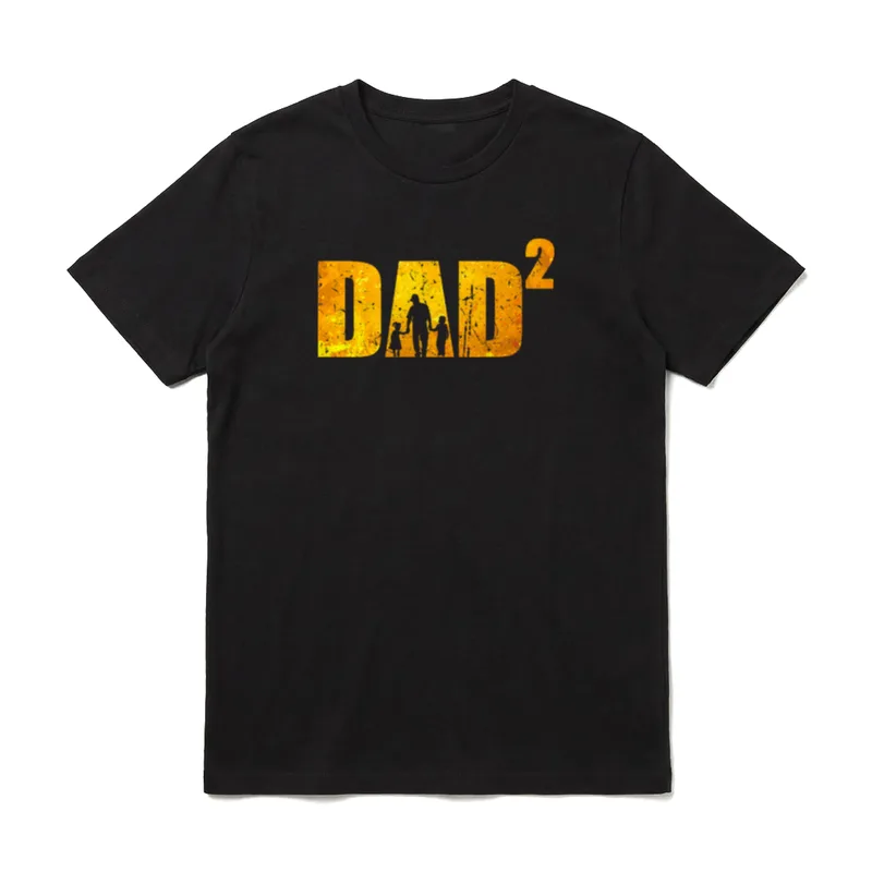 Dad hoch 2 Geburt Vater T-Shirt – DAD² in Gold, Silhouette Vater mit zwei Kindern – Klassisches T-Shirt in Schwarz
