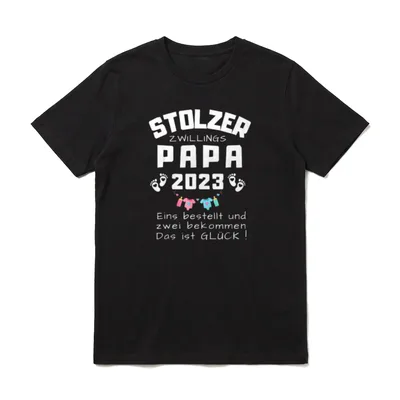 Zwillingspapa 2023 Papa T-Shirt – Stolzer Zwillingspapa 2023 mit Spruch und Wäscheleine – Klassisches T-Shirt in Schwarz