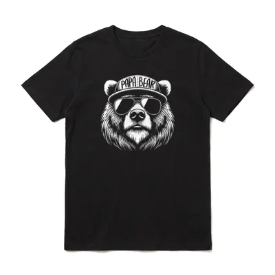 Shirt Papa Bear – Bärenkopf mit Kappe und Sonnenbrille, Schriftzug PAPA BEAR – Klassisches T-Shirt in Schwarz