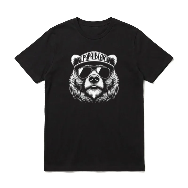 Shirt Papa Bear – Bärenkopf mit Kappe und Sonnenbrille, Schriftzug PAPA BEAR – Klassisches T-Shirt in Schwarz
