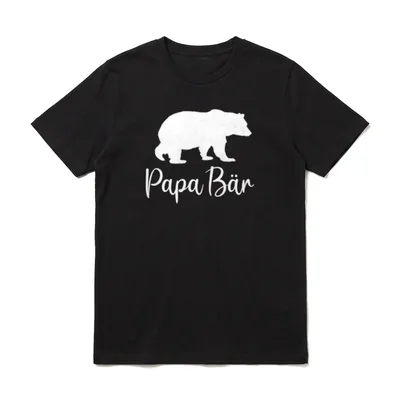 Bester Vater T-Shirt – Weiße Bären-Silhouette mit dem kursiven Schriftzug Papa Bär darunter – Klassisches T-Shirt in Schwarz