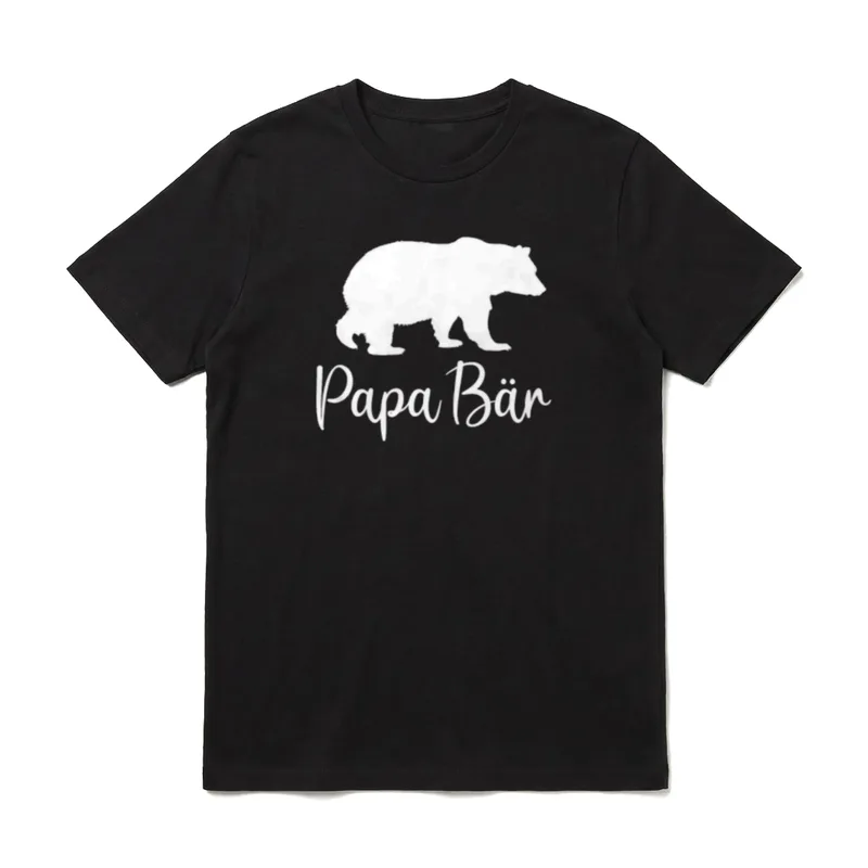 Bester Vater T-Shirt – Weiße Bären-Silhouette mit dem kursiven Schriftzug Papa Bär darunter – Klassisches T-Shirt in Schwarz