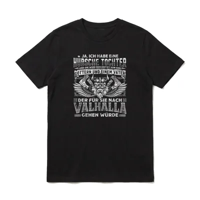 Wikinger Spruch Walhalla Papa T-Shirt – Wikinger-Spruch mit Text über Tochter und Valhalla – Klassisches T-Shirt in Schwarz