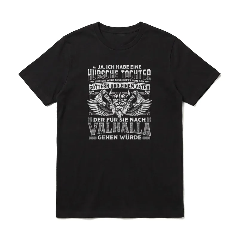Wikinger Spruch Walhalla Papa T-Shirt – Wikinger-Spruch mit Text über Tochter und Valhalla – Klassisches T-Shirt in Schwarz