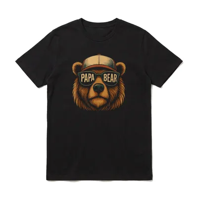 Papabär Vatertag Bester Papa T-Shirt – Bärenkopf mit Cap, Sonnenbrille zeigt PAPA BEAR – Klassisches T-Shirt in Schwarz
