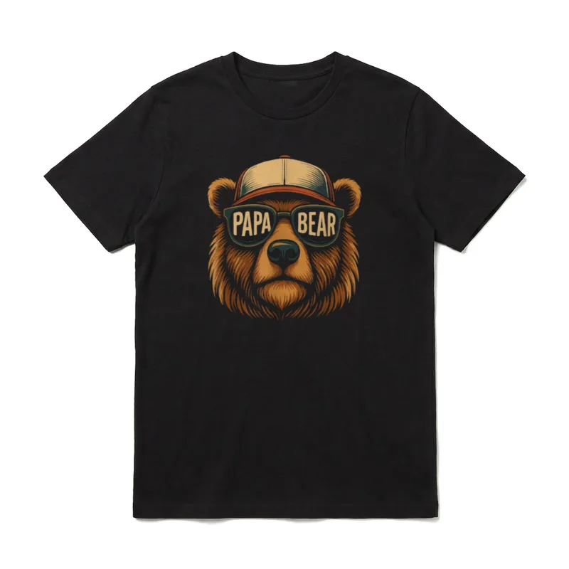 Papabär Vatertag Bester Papa T-Shirt – Bärenkopf mit Cap, Sonnenbrille zeigt PAPA BEAR – Klassisches T-Shirt in Schwarz