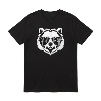 papa Bear Face with T-Shirt – Bärenkopf mit Sonnenbrille und PAPA BEAR Text – Klassisches T-Shirt in Schwarz