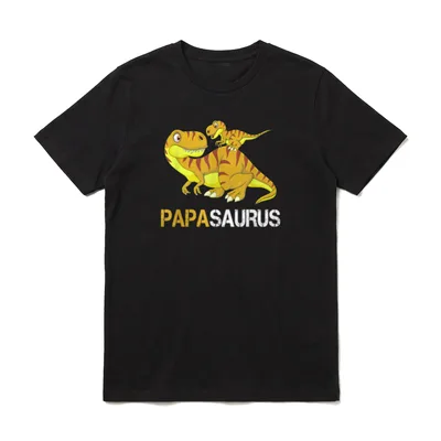 Papasaurus Dino Papa Jungen T-Shirt – Gelbe Dinosaurier mit Kind und Schriftzug PAPASAURUS – Klassisches T-Shirt in Schwarz