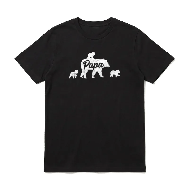 Vintage Papa Bär 3 T-Shirt – Bär mit drei Jungtieren und Schriftzug „Papa“ – Klassisches T-Shirt in Schwarz