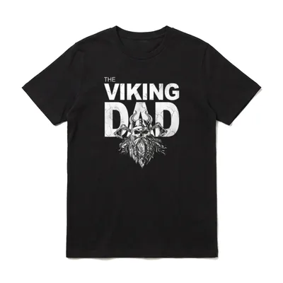 Lustiges werdende Vater The T-Shirt – The Viking Dad Wikinger Schädel mit Axt und Hornhelm – Klassisches T-Shirt in Schwarz