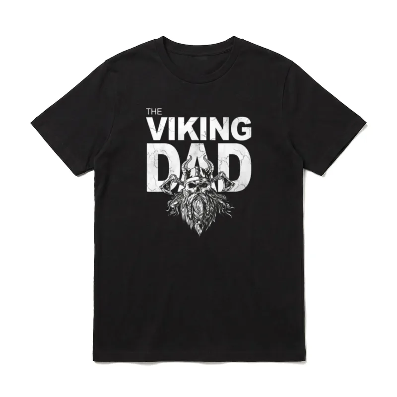 Lustiges werdende Vater The T-Shirt – The Viking Dad Wikinger Schädel mit Axt und Hornhelm – Klassisches T-Shirt in Schwarz