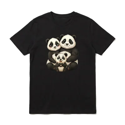Panda mit Familie Süßer T-Shirt – Drei Pandas als Familie, Babyformt mit Pfoten ein Herz – Klassisches T-Shirt in Schwarz