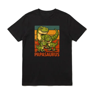 Papasaurus mit 2 Kindern T-Shirt – Klassisches T-Shirt in Schwarz