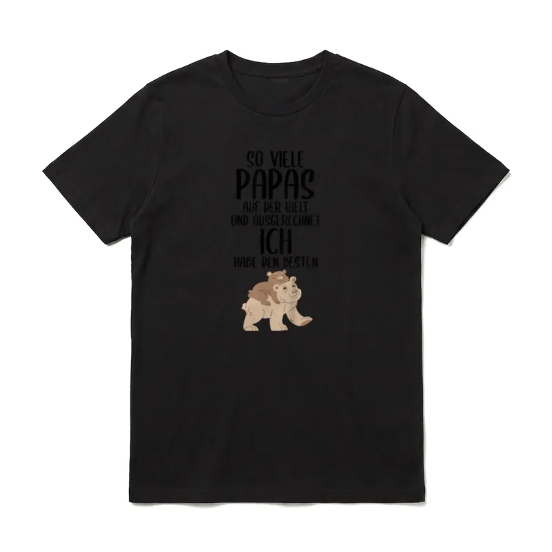 Ich habe den besten Papa T-Shirt – Bär mit Kind auf dem Rücken und Text über den besten Papa – Klassisches T-Shirt in Schwarz