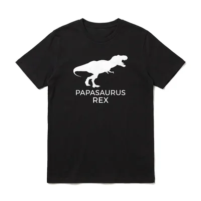 papasaurus Rex funny Papa T-Shirt – Weißes T-Rex-Silhouette mit Text PAPASAURUS REX darunter – Klassisches T-Shirt in Schwarz