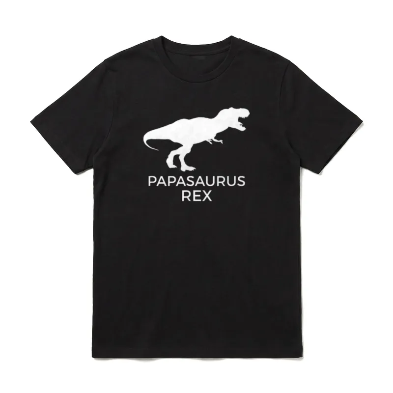 papasaurus Rex funny Papa T-Shirt – Weißes T-Rex-Silhouette mit Text PAPASAURUS REX darunter – Klassisches T-Shirt in Schwarz