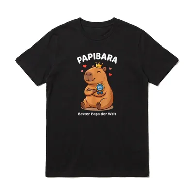 Papibara Capybara Papa Vatertag T-Shirt – Capybara mit Krone und World's Best Dad Medaille – Klassisches T-Shirt in Schwarz