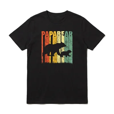 Vater & Sohn Retro T-Shirt – PAPABEAR Schriftzug mit Bären-Silhouetten im Retro-Stil – Klassisches T-Shirt in Schwarz