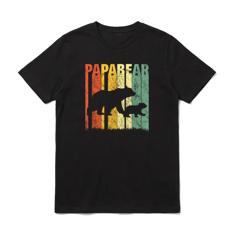 Vater & Sohn Retro T-Shirt – PAPABEAR Schriftzug mit Bären-Silhouetten im Retro-Stil – Klassisches T-Shirt in Schwarz