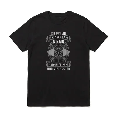 Wikinger Papa Viel Cooler T-Shirt – Wikingerhelm mit Banner und Spruch über coolen Papasein – Klassisches T-Shirt in Schwarz