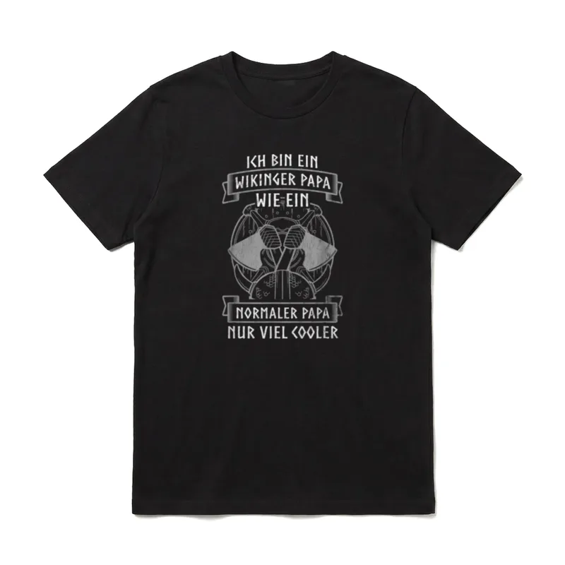Wikinger Papa Viel Cooler T-Shirt – Wikingerhelm mit Banner und Spruch über coolen Papasein – Klassisches T-Shirt in Schwarz